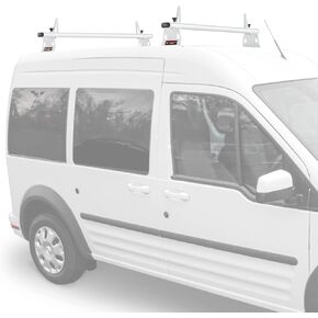 نموذج AA-Racks ADX32-TR متوافق مع Ford Transit Connect 2008-13 ألومنيوم 2 بار (60 بوصة) نظام رف السقف لشاحنة الحفر مع سدادة سلم أبيض لامع