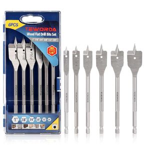 6PCS Spade Drill Bit Set Alloy Steel Paddle Flat Bits for Hole Cutter Woodworking, Plastic, Fiberglass with Hex Shank Quick Change, Wood Drill Bit Set 3/8"-1", Storage Case, Fathers Day Dad Gifts