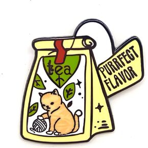 Cute Cat Tea Bag Pin - Fun Series - Enamel Lapel Pin - Plated Badge for Clothing, Bags, and Lanyards