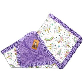Dear Baby Gear Baby Blankets, Glitter Unicorn Pastel Rainbows, Lavender Minky, 32 Inches by 32 Inches