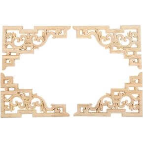 MUXSAM Wood Carved Corners Appliques, 4-Pack Little Wood Onlays, Retro Carvings Decals for Mirrors Doors Walls Shelves Boxes Chests Cabinets Dresser Old Futniture DIY Project, 15x10cm/5.9"x3.94"
