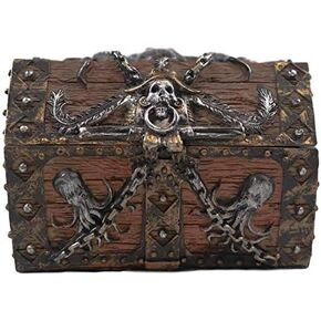 Ebros Gift Caribbean Mythical Kraken Octopus Pirate Haunted Chained Skull Decorative Treasure Chest Shaped Box Jewelry Box Figurine 5" Long Nautical Coastal Ocean Marine Decor
