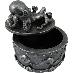 World of Wonders "Sea Safe Keeper" Pewter Octopus Nautical Decor Trinket Box | Small Storage Box with Lid | Womens Jewelry Box | Sea Decorations for Home - 5"