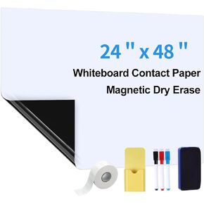 Magnetic Whiteboard Contact Paper | 24"x48" Dry Erase Board Sheet - Wall Decal Sticker for Kids, Home & Office