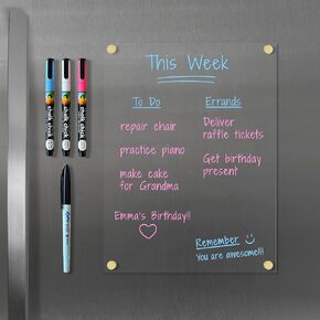 Magnetic Acrylic Blank Notes Board for Fridge, Wet/Dry-Erase Board for Refrigerator, Optional Color Marker Set