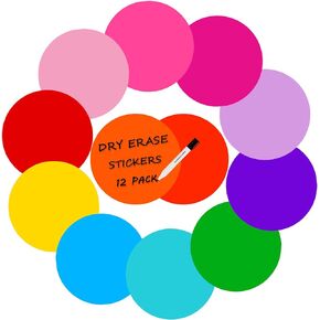 Cinvo 12 Pcs Dry Erase Stickers 11 inch Colorful Dry Erase Dots Circles White Board Marker Removable Vinyl Dot Wall Decals Spots Stickers for Tables Classroom Home Repeated Drawing Doodling Notes Use