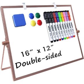 سبورة بيضاء صغيرة، تقويم مغناطيسي للمسح الجاف مقاس 12 بوصة × 16 بوصة مع حامل، لوحة بيضاء صغيرة محمولة على الوجهين مع 10 علامات و4 مغناطيسات وممحاة واحدة للتخطيط والمطبخ والمكتب والمدرسة ورسم الأطفال in Kuwait
