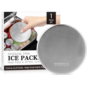 Small Ice Packs for Lunch Boxes, Stainless Steel Round Cold Packs for Cooler, Reusable Long Lasting Freezer Packs, Multi Use Cooler Accessories for Camping and Pain Relief (1 Pack)