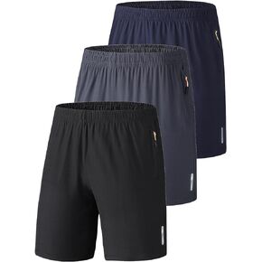 3pcs Mens Athletic Shorts Workout 7 inch Inseam Quick Dry Hiking Shorts Lightweight Sports Gym Shorts Running