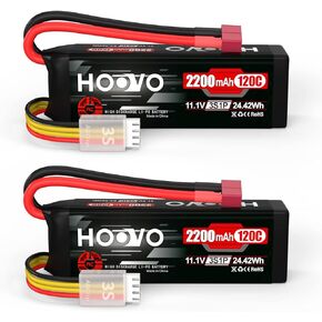 HOOVO 3S 11.1V Lipo Battery 2200mAh 120C RC Battery with Deans T Connector for RC Truggy RC Truck RC Airplane Helicopter Drone (2 Pack)