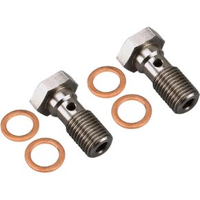 2PCS Stainless Steel M10x1.5 Metric Thread Turbo Brake Line Banjo Bolt with M10 Copper Washers, Single Banjo Bolt 24mm Length