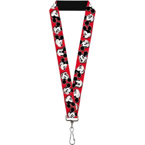 Buckle-Down Disney Lanyard, Mickey Mouse Expressions Red Black White, Elastic