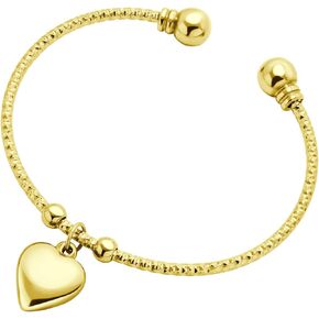 555Jewelry Stainless Steel Open Cuff Bangle Heart Charm Bracelet for Women & Girls