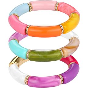 Bamboo Tube Bracelet Chunky Bangle Gold Stacking Bangles Acrylic Clear Stretchable Colorful Beads Friendship Bracelets Gift For Women