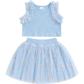 Toddler Baby Girl Skirts Outfit Ruffle Sleeveless Tank T-Shirt Tops Daisy Tutu Skirts Summer Clothes 1T 2T 3T 4T