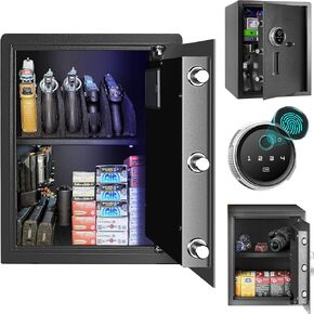 Smart Security Cabinet Safe, Steel Lock Box hand Gun Safe -Perfect for Home/Office/Hotel, Secure Pistols, Documents, Jewelry, Valuables (Biometric Grey Safe with Screen-13.75"x13"x15")