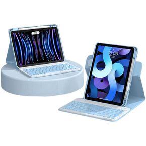 حافظة لوحة مفاتيح iPad Air 11 بوصة (M2)/Air5/Air4 عمودية، حافظة لوحة مفاتيح مغناطيسية قابلة للفصل مع غطاء شفاف مع حامل أقلام لجهاز iPad Pro 11 الجيل الرابع/الثالث/الثاني، أزرق سماوي