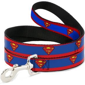 Buckle-Down Dog Leash Superman Shield Stripe Red Blue Available in Different Lengths and Widths for Small Medium Large Dogs and Cats, Multicolor, DL-6FT-WSM039-W, 6 Feet Long - 1.5" Wide