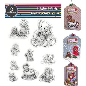 Alinacutle Vintage Bear Clear Stamps, Silicon Stamp,Paper Craft Ink Stamps Handmade Paper Card/Scrapbooking/Album/Planner Decoration Transparent Stamps Vintage Little Teddy Bear Animals 1/PK