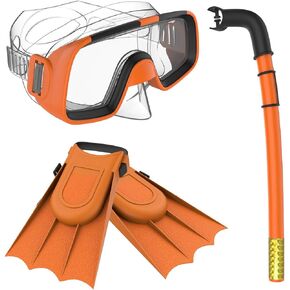 Children Kids Swimming Diving Snorkel Breathing Tube Fins Scuba Eyeglasses Set,Orange