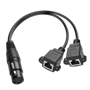 YAODHAOD 3pin XLR to Dual RJ45 Y Splitter Cable, RJ45 Female to XLR Male DMX Cat5 Ethernet Network Connector Extension Cable for DMX-CON Controller Series,1Ft (Male XLR to Dual RJ45 Female)