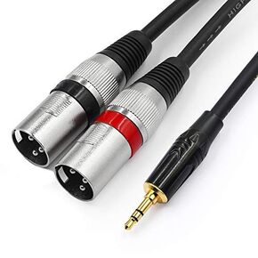 3.5mm to Dual XLR Stereo Cable 1/8 inch Mini Jack to 2 XLR Male Y Splitter Adapter Cord - (3.3) Feet