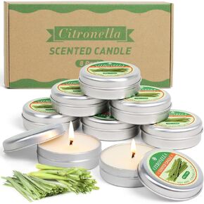 Citronella Candles for Outdoor, Soy Wax Scented Candles, Lemongrass Scent, Portable Candle Gift Set for Women, Mother's Day, Outdoor Candle for Garden, Patio, Camping, 8x1.4oz