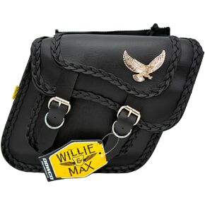 Dowco Willie & Max 58708-20 Black Magic Series: Synthetic Leather Compact Slant Motorcycle Saddlebag Set, Black, Universal Fit, 10 Liter Each/20 Liter Total Capacity, 12in.W x 9-1/2in.H x 5-1/2in.D