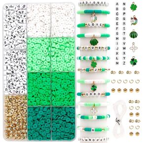 3500 Pcs Polymer Clay Loose Spacer Beads Kit for Bracelets Charms Making Letter Pony Beads for Friendship Bracelets Beads Supplies for Jewelry Making (Green Series Clay Beads Kit), Small