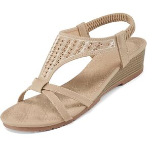 صنادل HARENCE بكعب عريض للأحذية النسائية: صنادل مريحة بكعب منخفض ومفتوحة عند الأصابع أحذية رسمية بوهيمية مع حزام كاحل مرن سهل الارتداء على صندل الشاطئ الصيفي in Kuwait