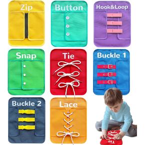 Toddlers Montessori Busy-Board for 3 4 5 Year Basic-Life-Skills Shoe-Tying Practice for Kids, Buckle Zip String Toys Fine-Motor Skill Toys Teacher Resoures Preschool Classroom