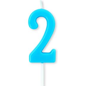 Ice Blue Birthday Candle for Cupcake Smash Cake, Number 2