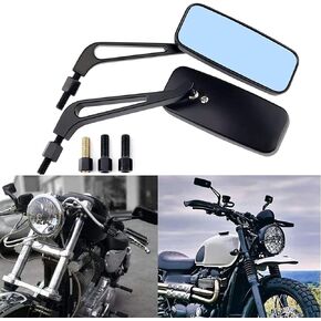 Motorcycle 8mm 10mm Rectangle Rear View Side Mirrors for Cruiser Chopper Honda Yamaha Suzuki-Black (black)