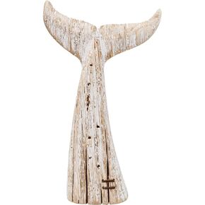 Wood Whale Statue Wooden Nautical Decor for Home - Antique Fish Figures Decoration Animal Statues Beach Themed Wall Art (Whale Tail Figurine)