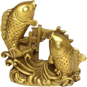 BRABUD Chinese Handmade Brass Small Arowana Golden Fish Statue Home Decor Gift 3''(H) BS054