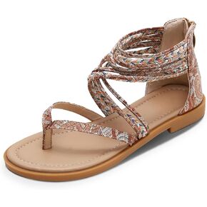 FRALOSHA Womens Sandals Summer Flat Thong Cross Strappy Beach Gladiator Shoes with Zipper