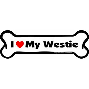 Bone Car Magnet, I Love My Westie, 2-Inch by 7-Inch