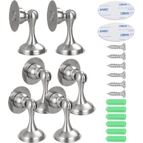 Magnetic Door Stop 6PCS Magnetic Door Stopper Stainless Steel Magnet Door Stop Wall&Floor Mounted Magnetic Door Stops with 3M Double-Sided Adhesive Tape & Hardware Screws(Silver)