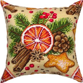 Brvsk Christmas Stamped Cross-Stitch Kit for Adults and Beginners — Mulled Wine 16″ × 16″ with Clear, Precise Printed Design on Cotton Canvas; Includes 2 Needles, Yarn, and Easy-Read Chart