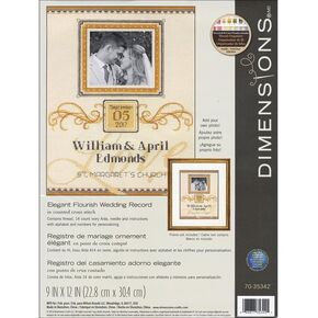 Dimensions 'Elegant Flourish' Wedding Gift Counted Cross Stitch Kit for Beginners, 14 Count Ivory Aida Cloth, 9'' x 12''