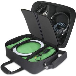 USA GEAR Ring Light Case for Gaming - Compatible with Neewer, Sensyne, and Other Ring Lights - Customizable Interior for Ring Light, Green Screen, Streaming Equipment - Water Resistant Exterior