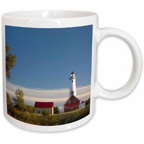 3dRose Michigan, Tawas Point Lighthouse on Lake Huron-US23 WBI0139-Walter Bibikow Two Tone Mug, 11 oz, Black/White