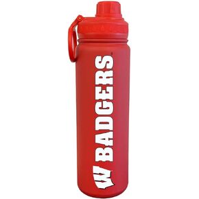 Campus Colors NCAA Stainless Steel Water Bottle - Twist on Cap - 24 oz - Carry Clip - Keeps Your Drinks Hot or Cold for Hours (Wisconsin Badgers - Red)