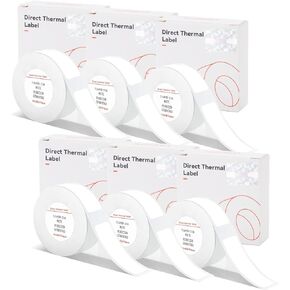 White Label Tapes for NIIMBOT D11 D110 D101, 6 Rolls 0.47" x 1.57" (12x40mm) Adapted D11 Label Print Paper, D110 Thermal Sticker Paper Waterproof Self Adhesive Labeling Tape
