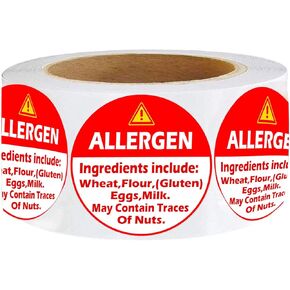 Red Allergen Warning Stickers Labels, 1.5 Inch Allergy Sticker for Cake,Grocery Stores, Restaurants, Food Trucks, delis,Fast Food, Medical, Food Service (500Pcs)