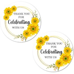 40 Sunflower Thank You for Celebrating with Us Stickers, 2 Inch Big Round Glossy Labels, Great for Weddings, Bridal Shower, Engagement Party, Party Favors Décor, Tags, Supplies. Made in USA.