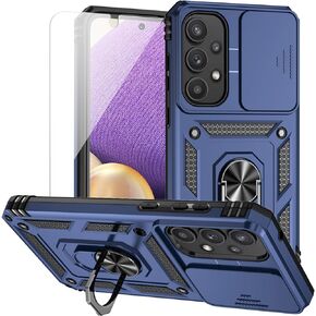 for Samsung Galaxy A35 5G Case with Camera Lens Cover HD Screen Protector, Dual Layer Military-Grade Drop Tested Magnetic Ring Holder Kickstand Protective Phone Case for Samsung Galaxy A35 5G (Navy)