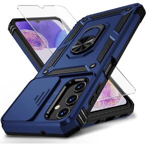 for Samsung Galaxy A13 5G Case, Galaxy A13 5G Phone Case,Slide Camera Cover HD Screen Protector Military Grade Magnetic Ring Holder Shockproof Kickstand Protective Case, Black