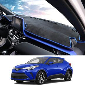 Car Dashboard Cover,Fit for Toyota CHR 2017-2022 Strong Sun Shade Cover Custom Fit Anti-Slip Center Console Dash Mat Protector,Flannel(Black with Blue Edge)