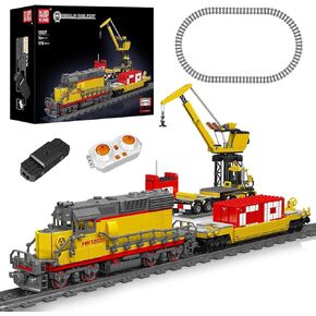 Mould King 12027 Diesel Locomotive Train Building Sets with a Semi-Trailers, Cranes, Remote/App Control Engineering Toy Kit, SD40-2 Scale Model with Train Tracks for Adults Kids (1170 Pieces)